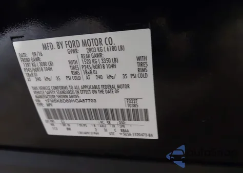 2017 Ford Explorer Xlt from USA, damaged, VIN 1FM5K8D89HGA87703